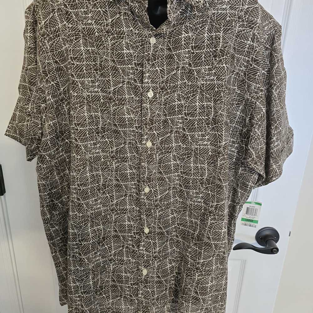 Tasso Elba Men's Brown and White Geometric Shirt New With Tags Large